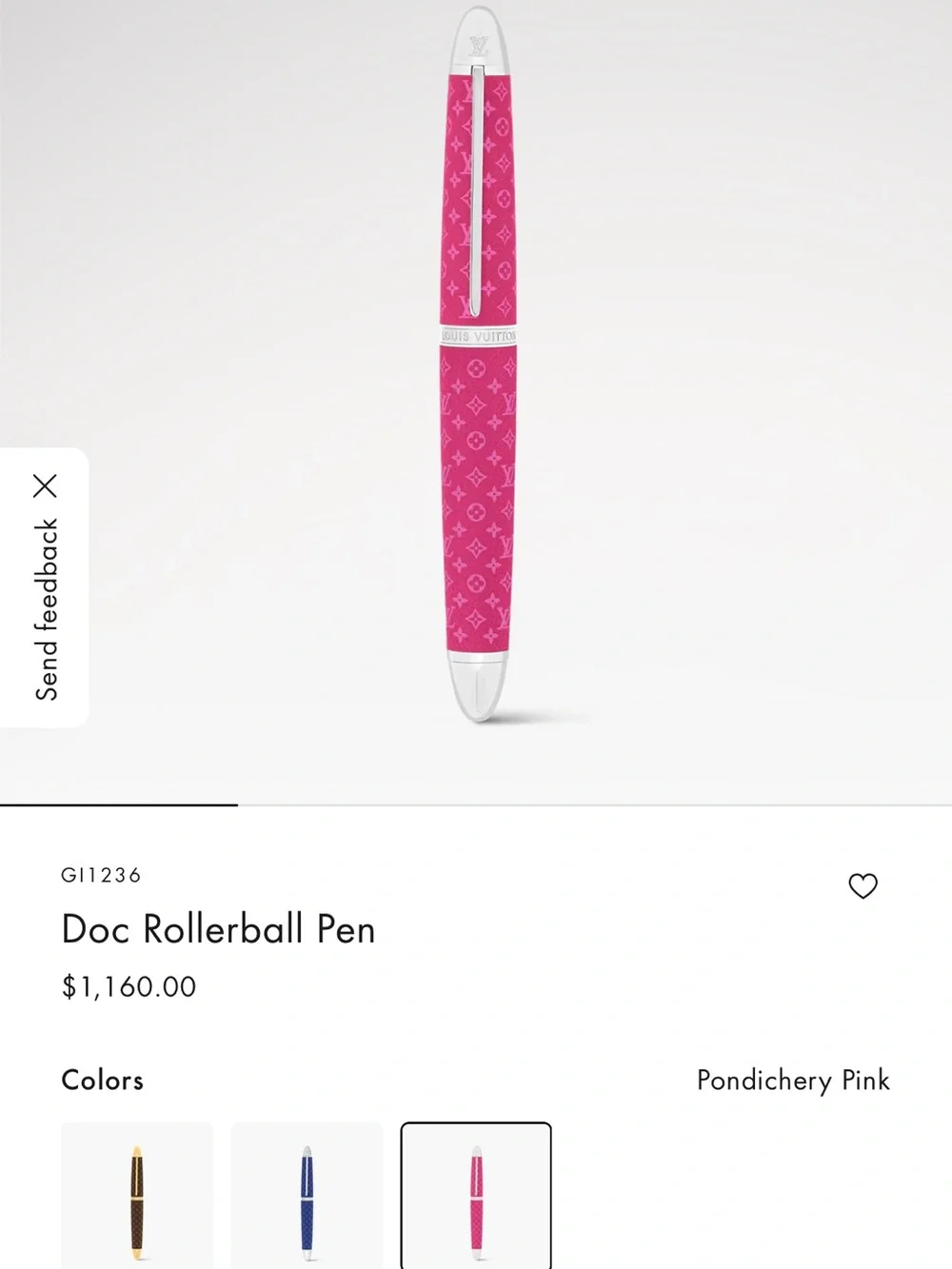 Louis Vuitton Pink Monogram Rollerball Pen with Pink Leather Pouch
